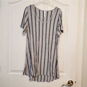 LuLaRoe Gray and Black Striped Short Sleeve Tee